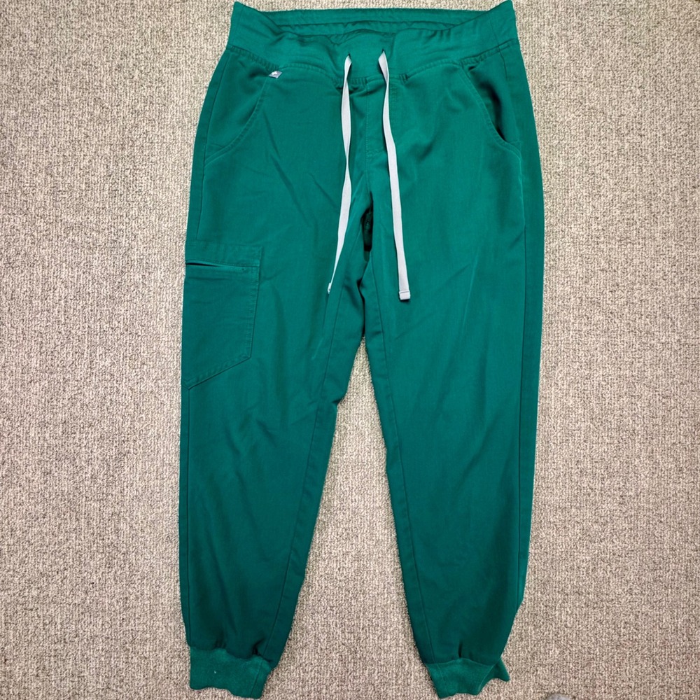 FIGS Zamora Jogger Scrub Pants Women Small Petite Dark Green Zip Pocket